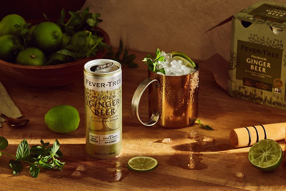 Fever Tree Ginger Beer - Premium Quality Mixer - Refreshing Beverage for Cocktails & Mocktails. Naturally Sourced Ingredients, No Artificial Sweeteners or Colors - 150 ML Cans - Pack of 24