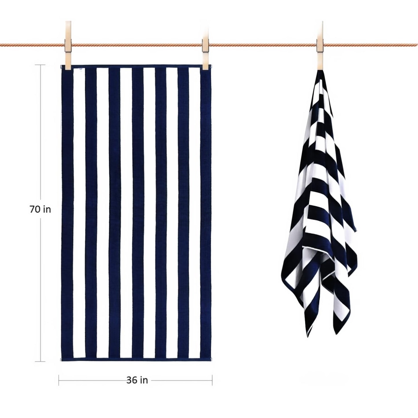 Plush Oversized Beach Towel - Large Cotton Thick 36 x 70 Inch Striped Pool Towels, Fluffy Summer Cabana Big Swimming Towel for Adults Mens Womens,Blue