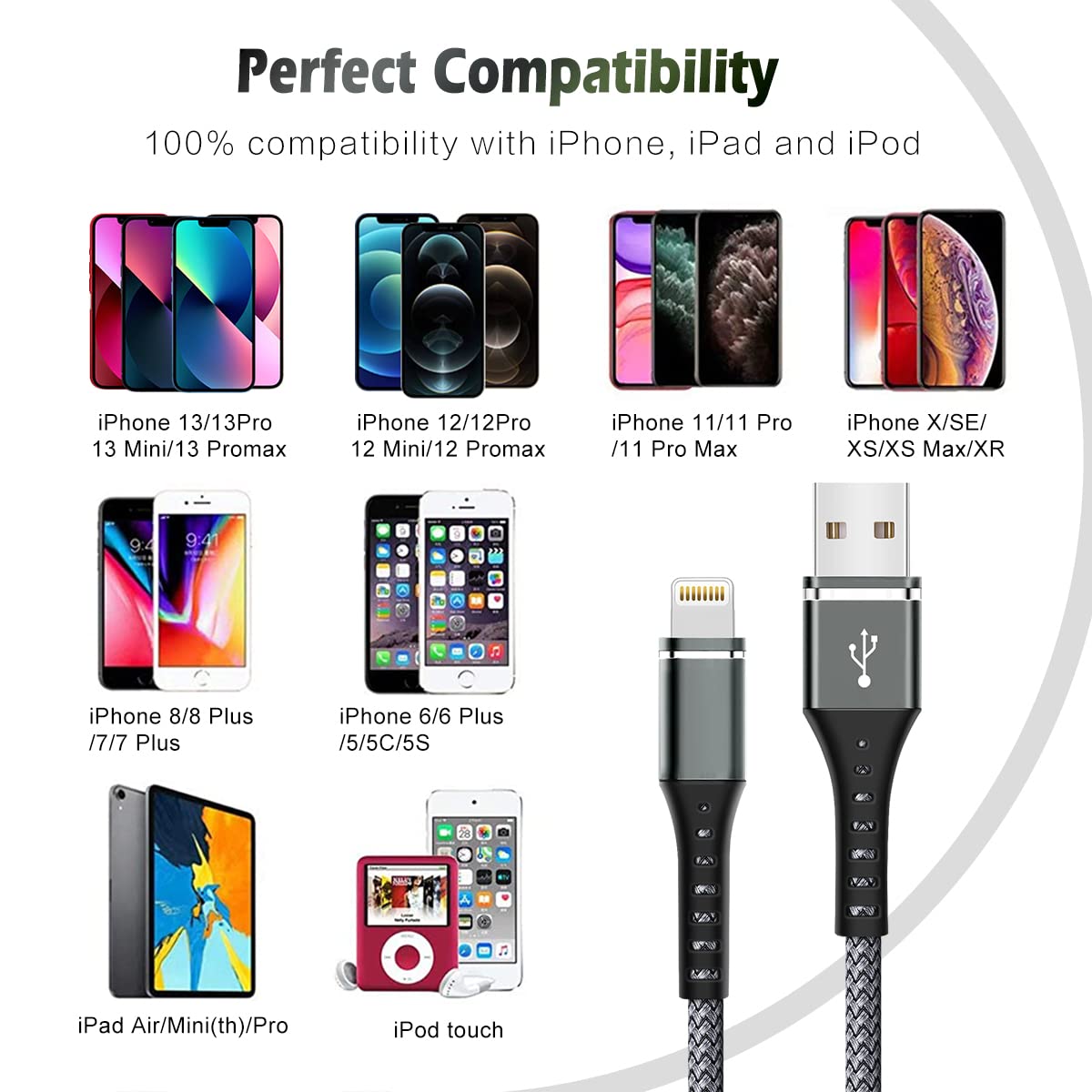 [Apple MFi Certified] iPhone Charger Fast Charging 3-Pack 3FT Lightning Cable Nylon Braided iPhone Charger Cord Compatible with iPhone 14 13 12 11 Pro Max XR XS X 8 7 6 Plus SE iPad and More 3FT