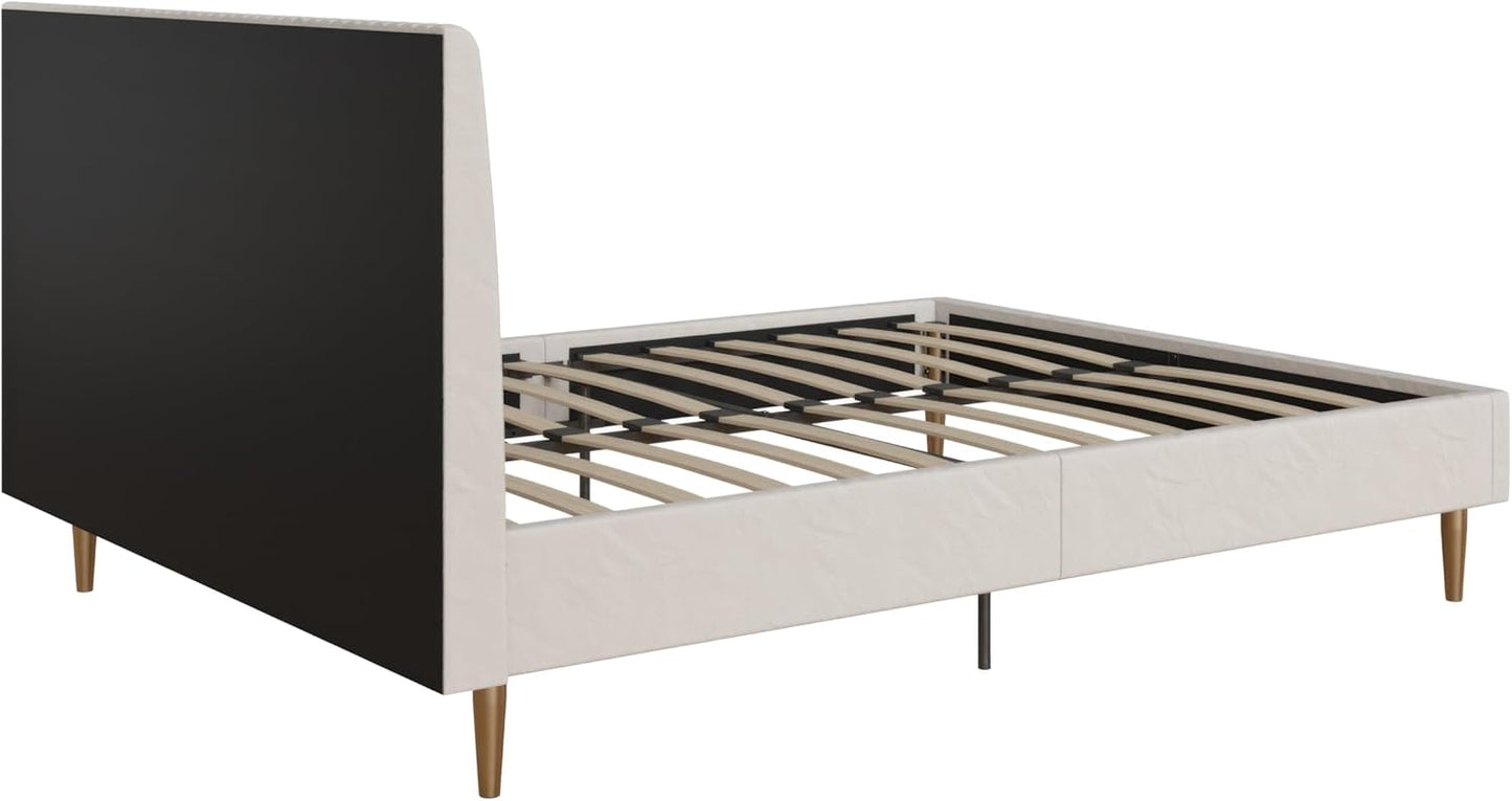 Mr. Kate Daphne Upholstered Bed with Headboard and Modern Platform Frame, Queen, Ivory Velvet