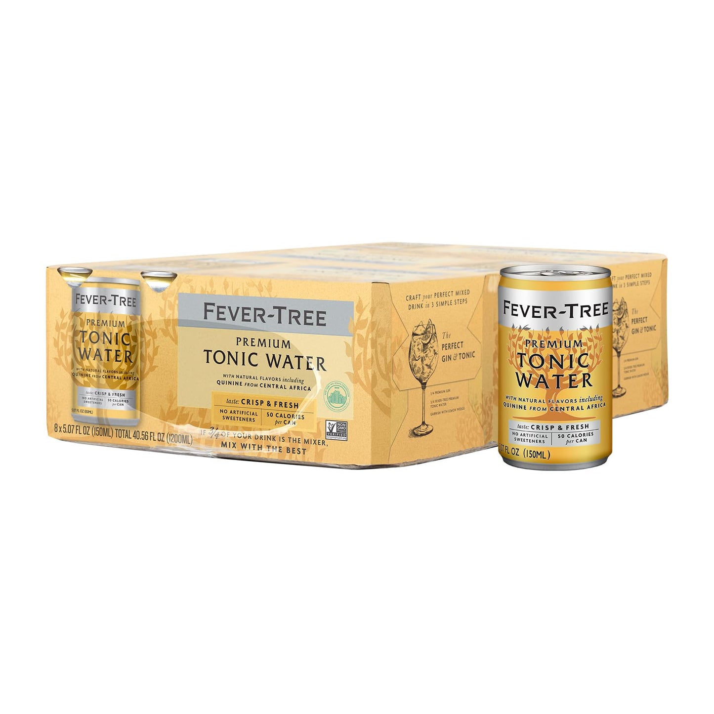 Fever-Tree Light Tonic Water Cans, 5.07 Fl Oz (Pack of 24), Lower in Calories, No Artificial Sweeteners, Flavorings or Preservatives (Packaging may vary)