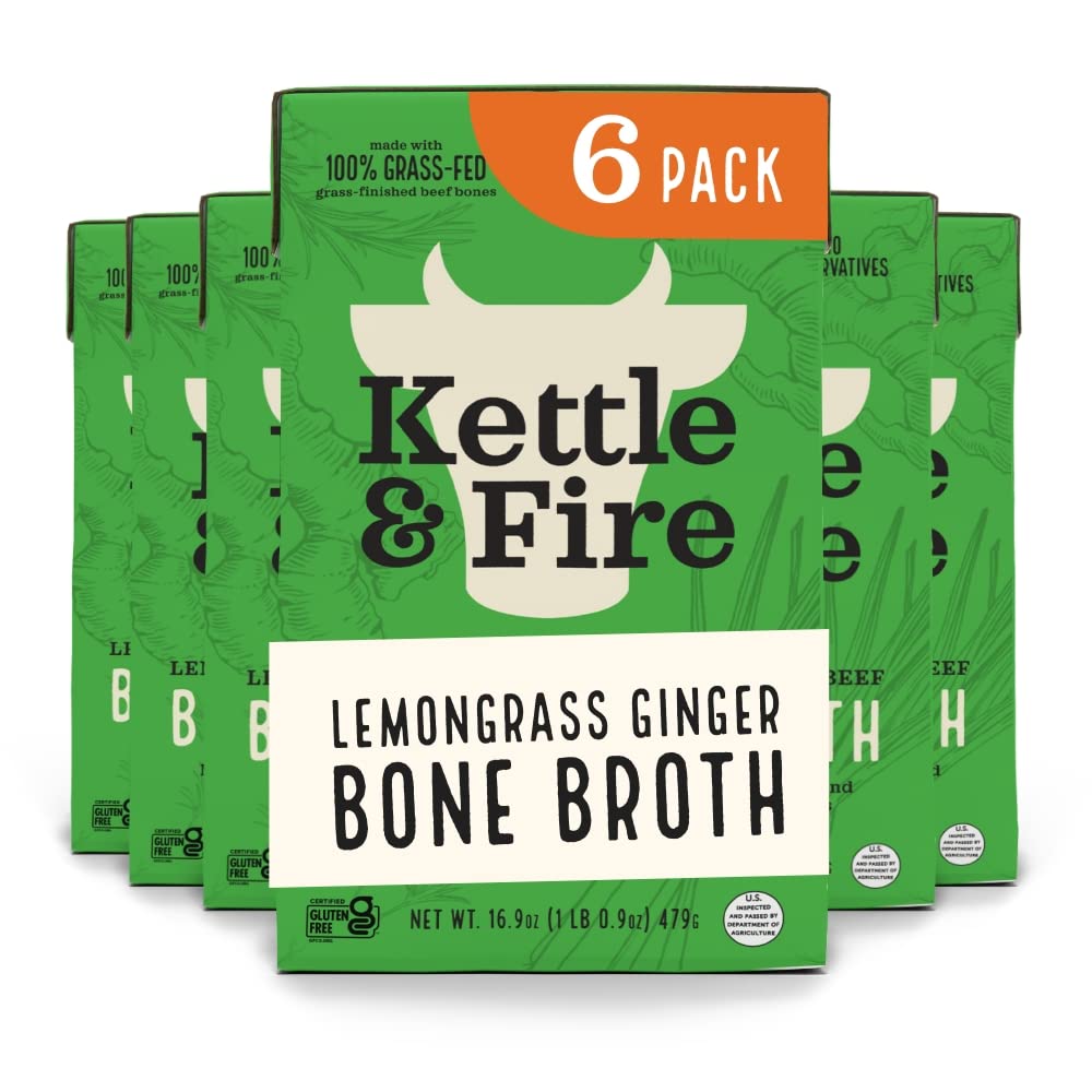 Kettle and Fire Classic Beef Bone Broth, Keto, Paleo, and Whole 30 Approved, Gluten Free, High in Protein and Collagen (6 Pack)