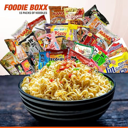 FOODIE BOXX Asian Instant Ramen Noodles Variety Pack with Cookies & Chopsticks (Dry)