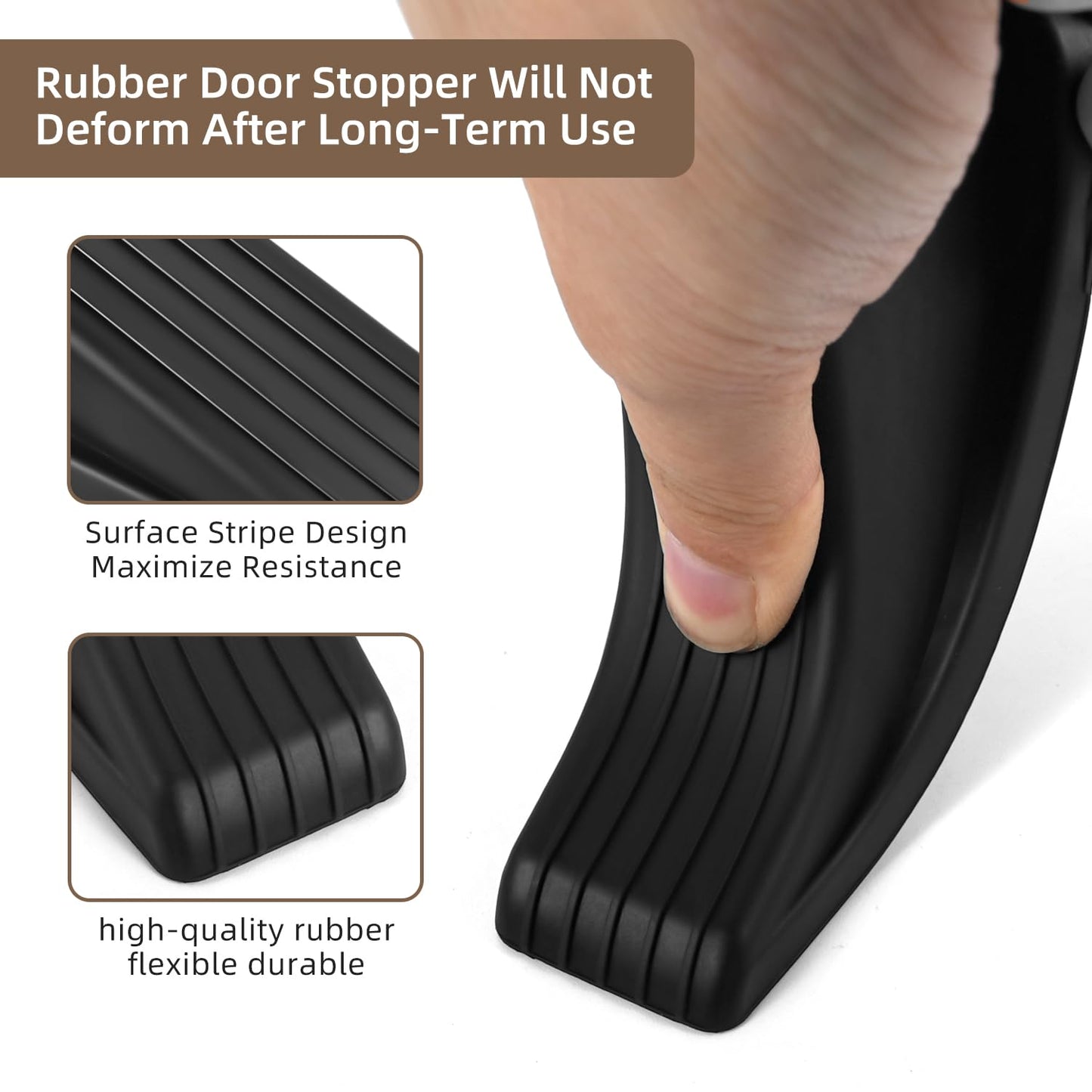 Door Stoppers for Bottom of Door on Floor, Premium Rubber Door Stopper Wedge, Floor Sturdy Stackable Door Stops for Carpet Heavy Duty Door, Door Gaps (Black, 2 Pack)