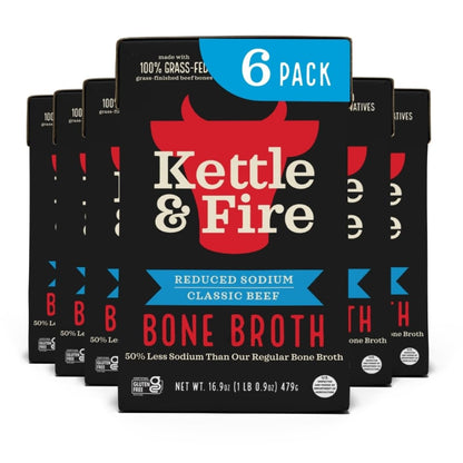 Kettle and Fire Classic Beef Bone Broth, Keto, Paleo, and Whole 30 Approved, Gluten Free, High in Protein and Collagen (6 Pack)