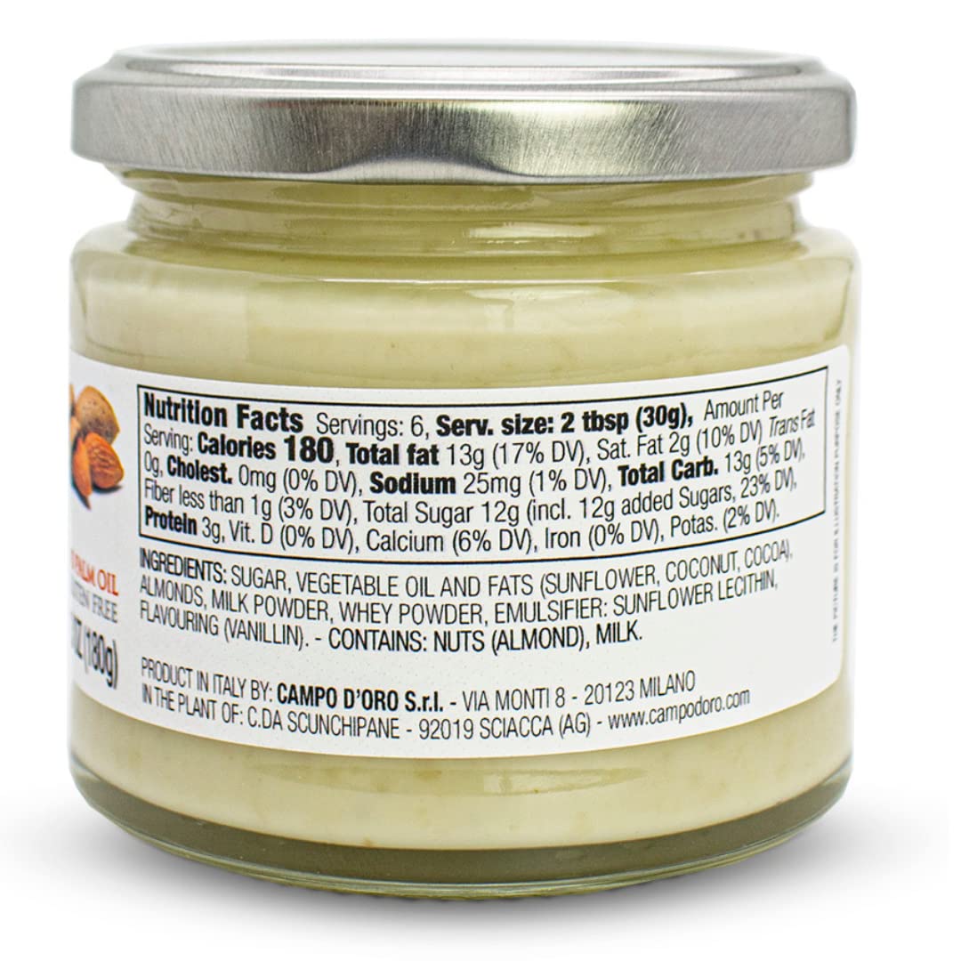 Pistachio Nut Butter Sweet Cream, 6.35 oz (180g), Sweet Sicilian Pistachio Cream Spread, Spreadable, Mix Well After Openiong,Pistachios from Sicily, Italy, No Palm Oil, Campo D'Oro