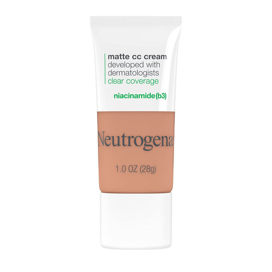 Neutrogena Clear Coverage Flawless Matte CC Cream, Full-Coverage Color Correcting Cream Face Makeup with Niacinamide (b3), Hypoallergenic, Oil Free & Fragrance Free, Fawn, 1 oz