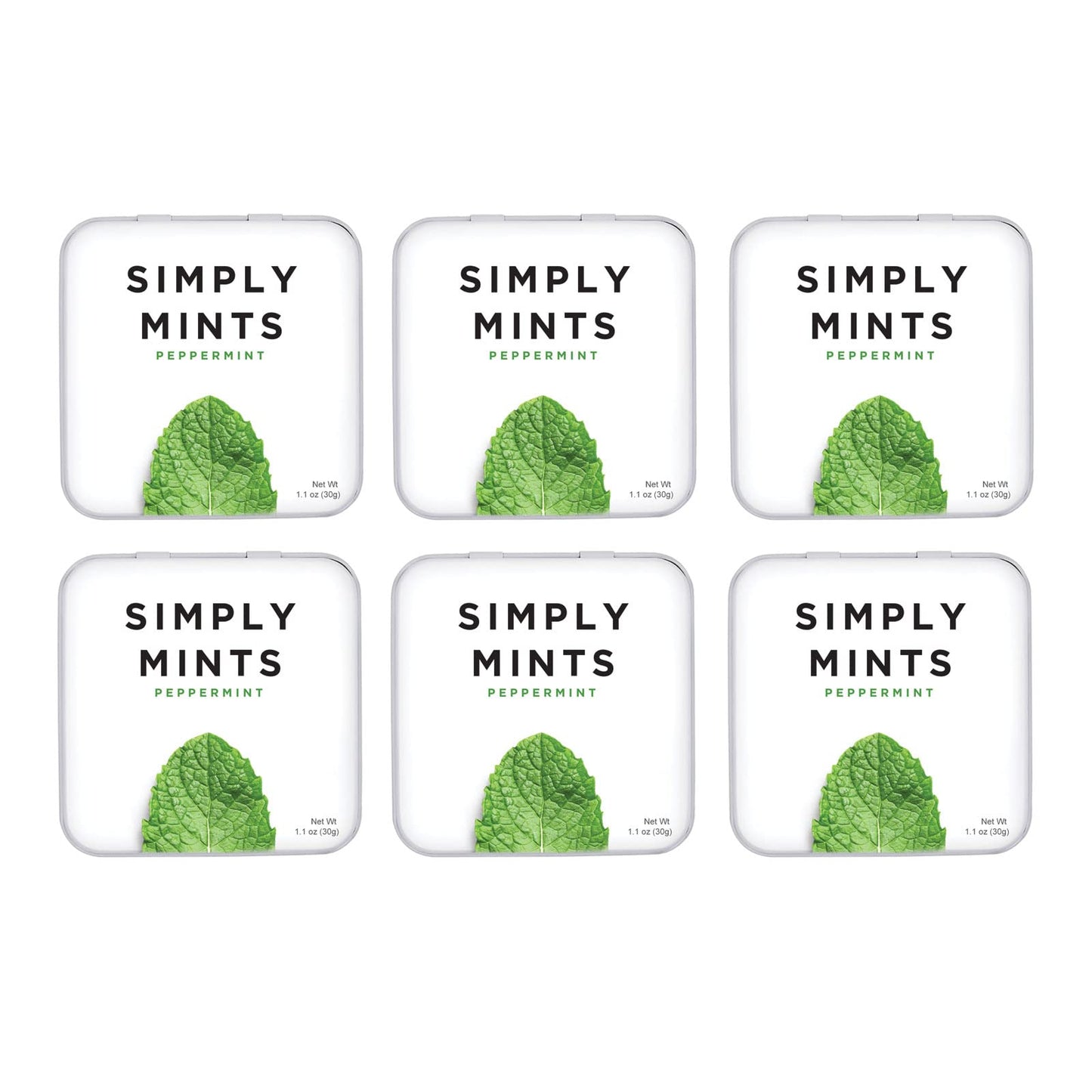 Natural Breath Mints by Simply Gum | Peppermint | Pack of Six (180 Pieces Total) | Breath Freshening, Vegan, Non-GMO, Nothing Artificial