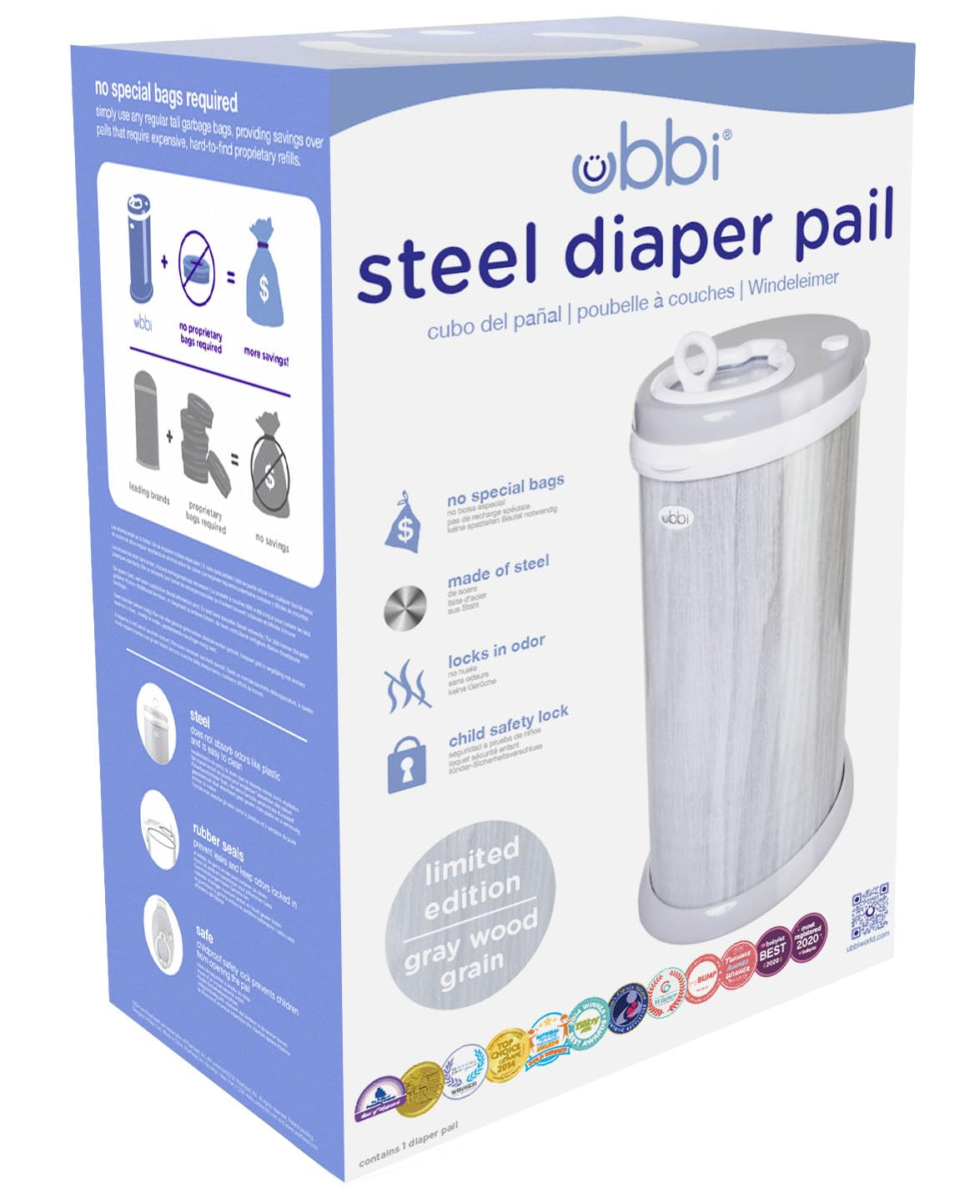 Ubbi Steel Diaper Pail, Odor Locking, No Special Bag Required, Award-Winning, Registry Must-Have, White