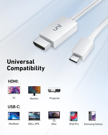 uni [Thunderbolt 3/4 Compatible] USB C to HDMI Cable [4K, High-Speed] for Chromebook, MacBook Pro/Air 2023, iPad Pro, iMac, XPS 17, S23 USB Type C to HDMI Cable Home Office 6FT