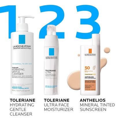 La Roche-Posay Anthelios Tinted SPF 50 Sunscreen & Toleriane Gentle Cleanser Travel Set - With Titanium Dioxide & Niacinamide