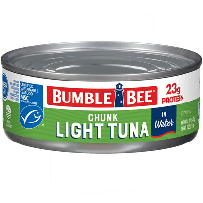 Bumble Bee Chunk Light Tuna In Water, 5 oz Cans (Pack of 24) - Wild Caught Skipjack Tuna - 23g Protein Per Serving - MSC Certified Sustainable Seafood, Non-GMO, Gluten Free, Kosher