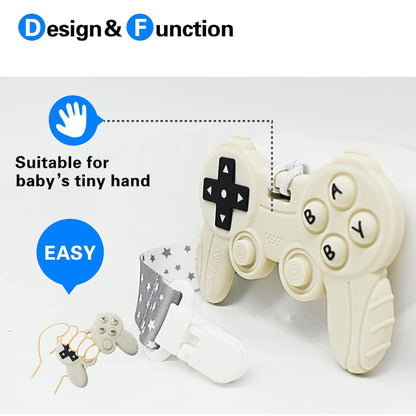 Cool Remote Game Control Teething Toy for Babies 0-6 6-12 Months,Game Controller Teether for Gamer Parents,Baby's First Valentines Day Gifts,Silicone Remote Chew Toys（White