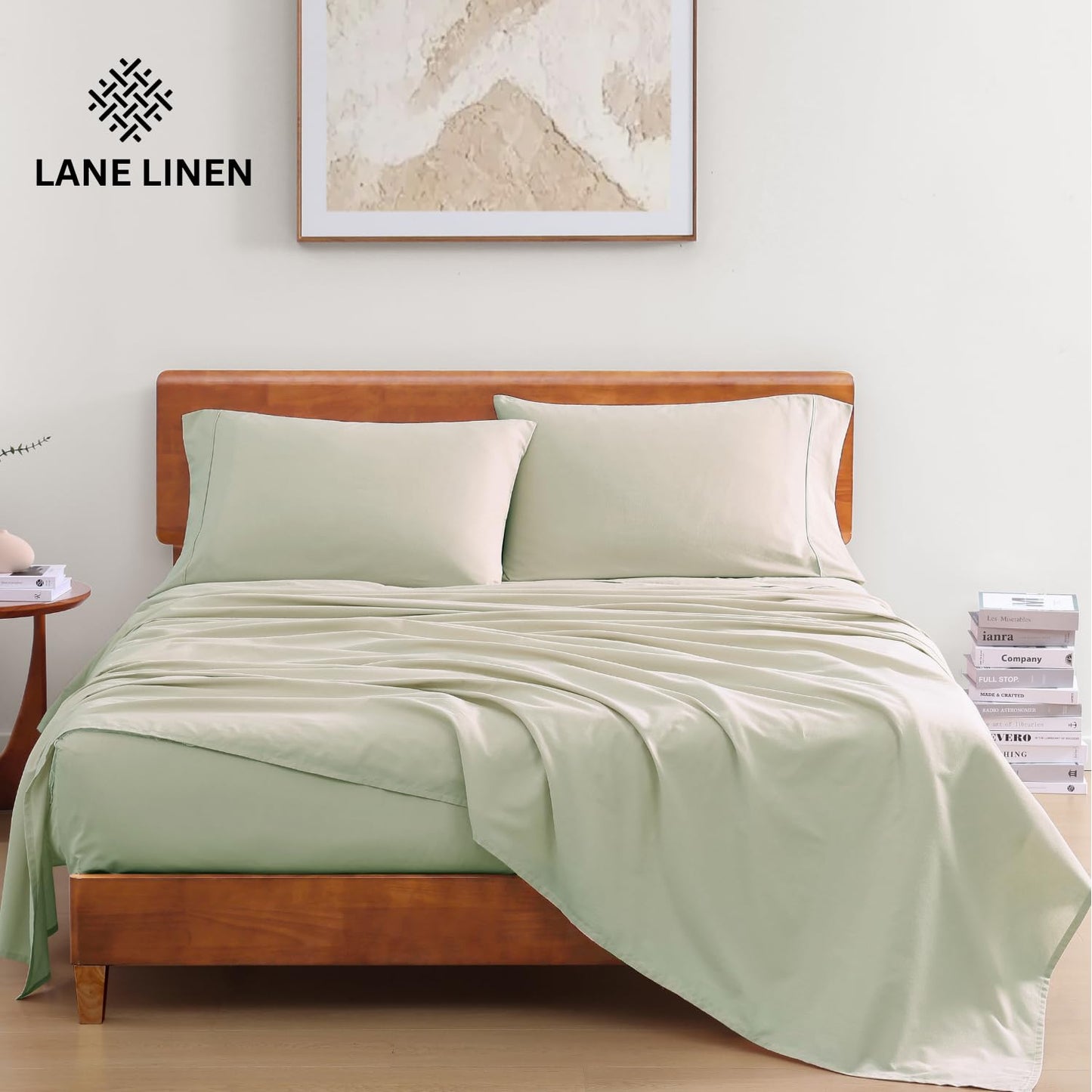 LANE LINEN 100% Organic Cotton Twin Sheets Set, 3Pc Twin Bed Sheets, Breathable Cotton Sheets Twin Size Bed Set, Dorm Room Essentials with 15" Twin Deep Pocket Fitted Sheet - White Sheets