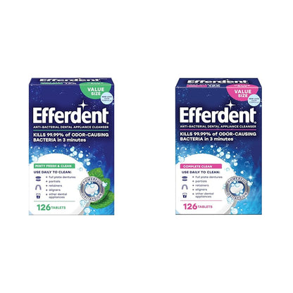 Efferdent Retainer Cleaning Tablets, Denture Cleaning Tablets for Dental Appliances, Minty Fresh & Clean, 126 Count