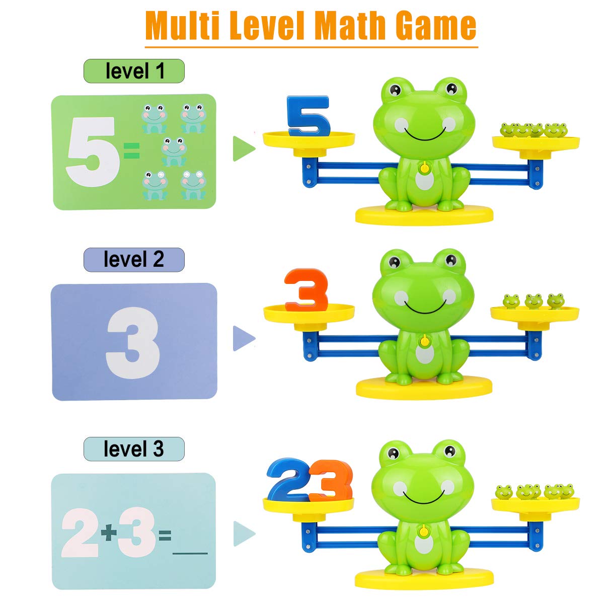 Aitbay Cool Math Game, Valentines for Preschoolers Frog Balance Counting Toys for Boys & Girls Educational Number Toy Fun Children's Gift STEM Learning Age 3+ (63 PCS)