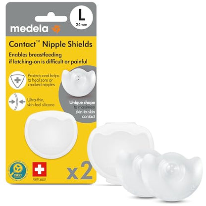 Medela Contact Nipple Shield for Breastfeeding, 20mm Small Nippleshield, For Latch Difficulties or Flat or Inverted Nipples, 2 Count with Carrying Case, Made Without BPA