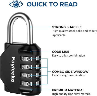 Fayleeko Combination Lock, 4 Digit Padlock for School Gym Sports Locker, Fence, Toolbox, Case, Hasp Cabinet Storage (2 Pack, Black)