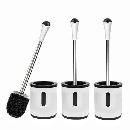 Compact Toilet Brush & Holder, Stainless Steel Handle, Space Saving for Storage, Deep Cleaning, Drip-Proof, Easy to Assemble, Nylon Bristles, White & Grey