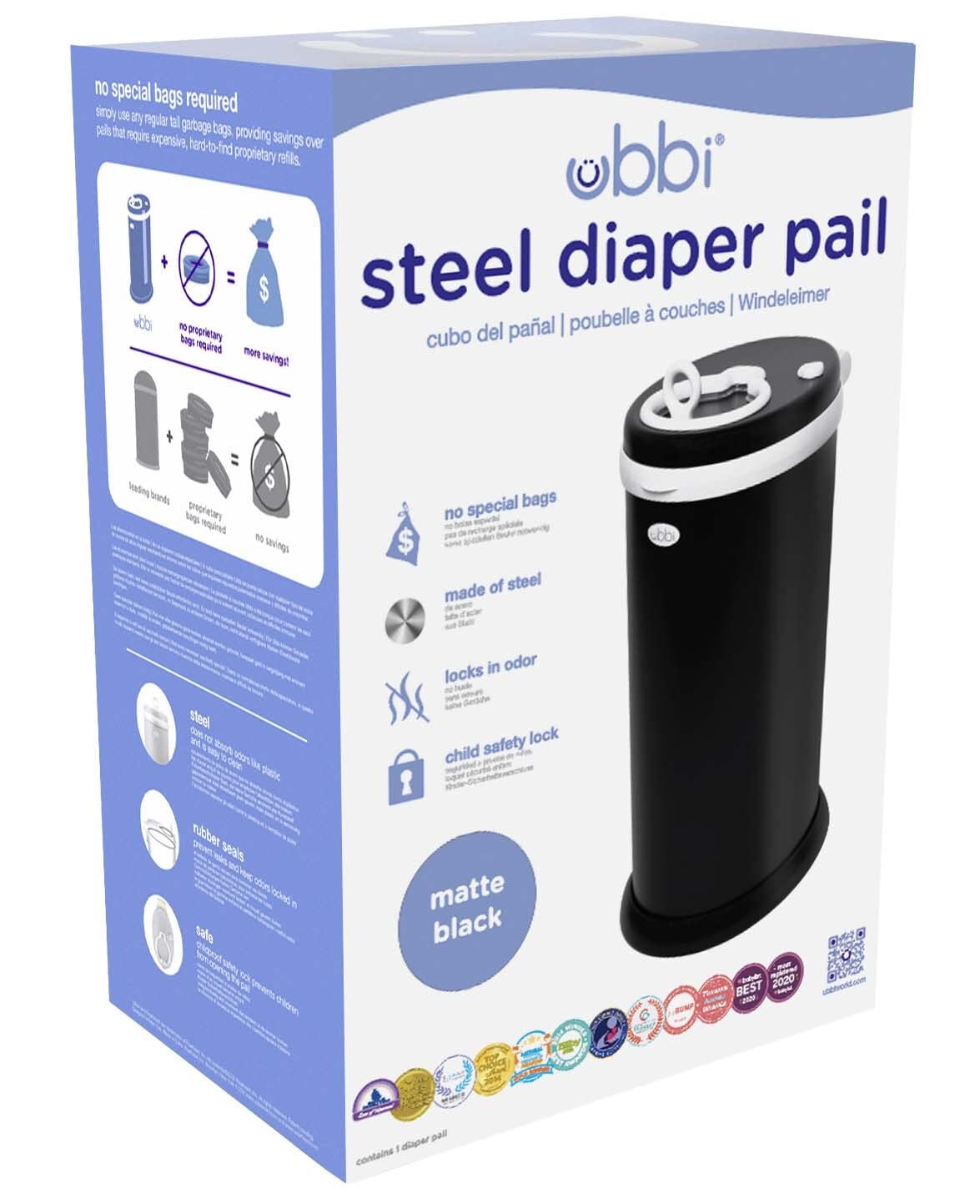 Ubbi Steel Diaper Pail, Odor Locking, No Special Bag Required, Award-Winning, Registry Must-Have, White