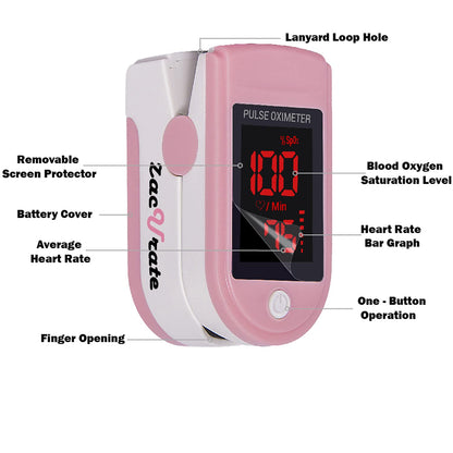 Zacurate Pro Series 500DL Fingertip Pulse Oximeter Blood Oxygen Saturation Monitor with Silicone Cover, Batteries and Lanyard