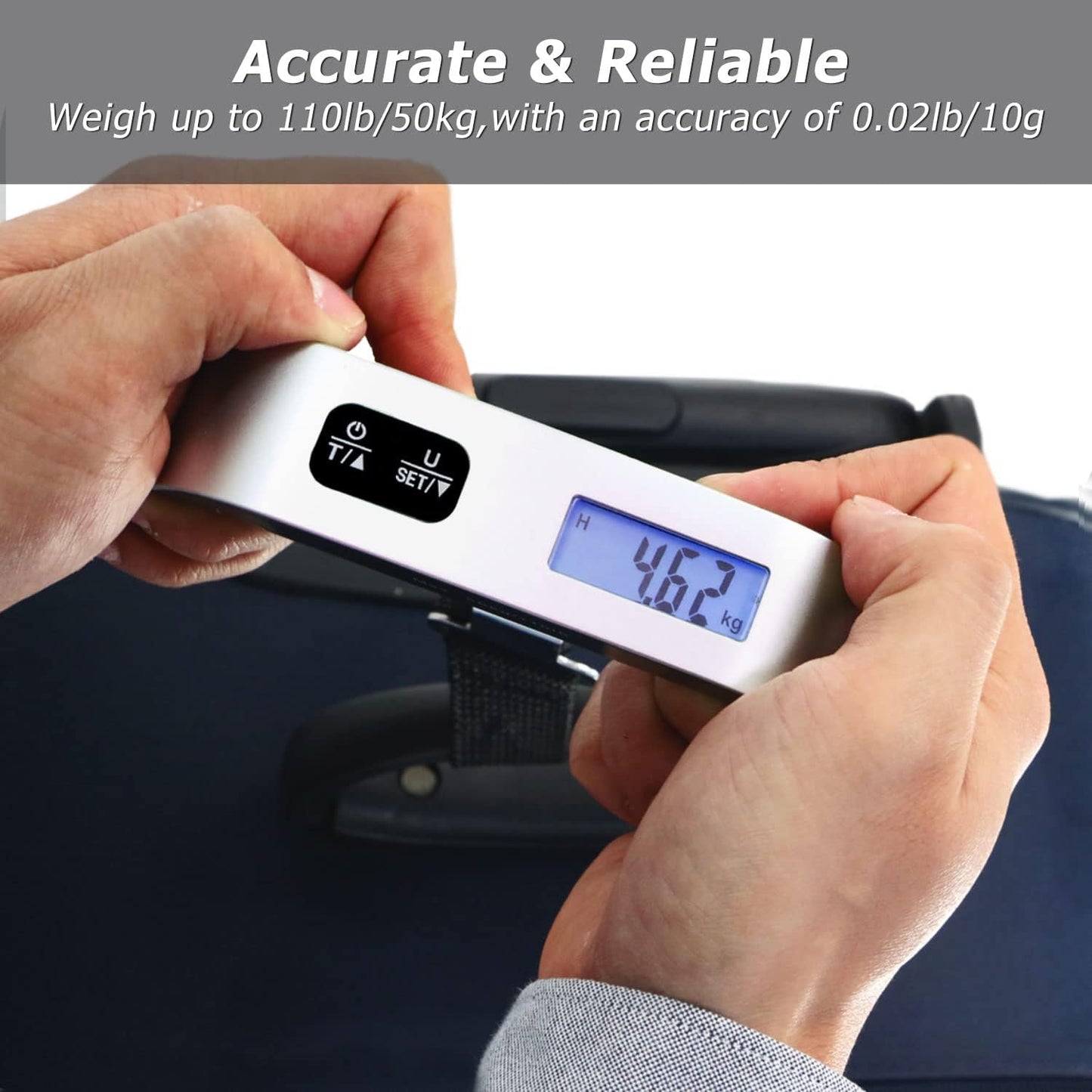 travel inspira Luggage Scale, Portable Digital Hanging Baggage Scale for Travel, Suitcase Weight Scale with Rubber Paint, 110 Pounds, Battery Included