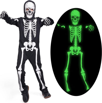 Sincere Party Kids Skeleton Costume Glow in the Dark Skeletons Halloween Skeleton Costumes for Boys and Girls