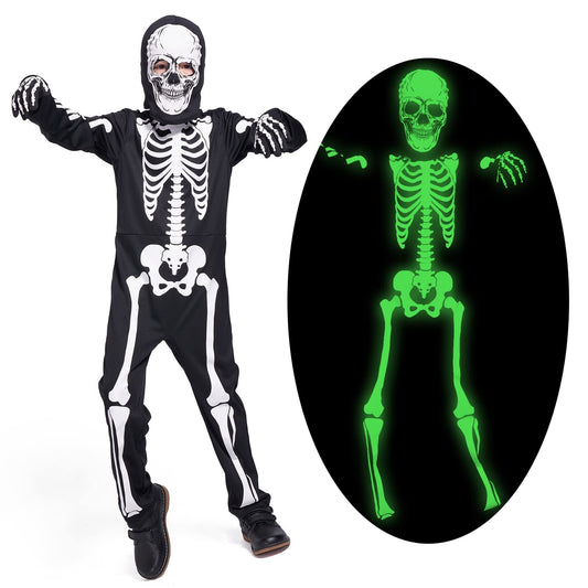 Sincere Party Kids Skeleton Costume Glow in the Dark Skeletons Halloween Skeleton Costumes for Boys and Girls