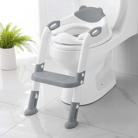 Toilet Potty Training Seat with Step Stool Ladder,SKYROKU Training Toilet for Kids Boys Girls Toddlers-Comfortable Safe Potty Seat with Anti-Slip Pads Ladder (Grey)