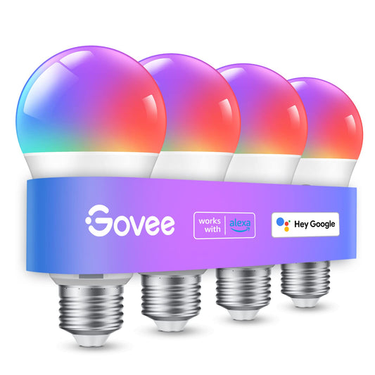 Govee Smart Light Bulbs, Color Changing Light Bulb, Work with Alexa and Google Assistant, 16 Million Colors RGBWW, WiFi & Bluetooth LED Light Bulbs, Music Sync, A19, 800 Lumens