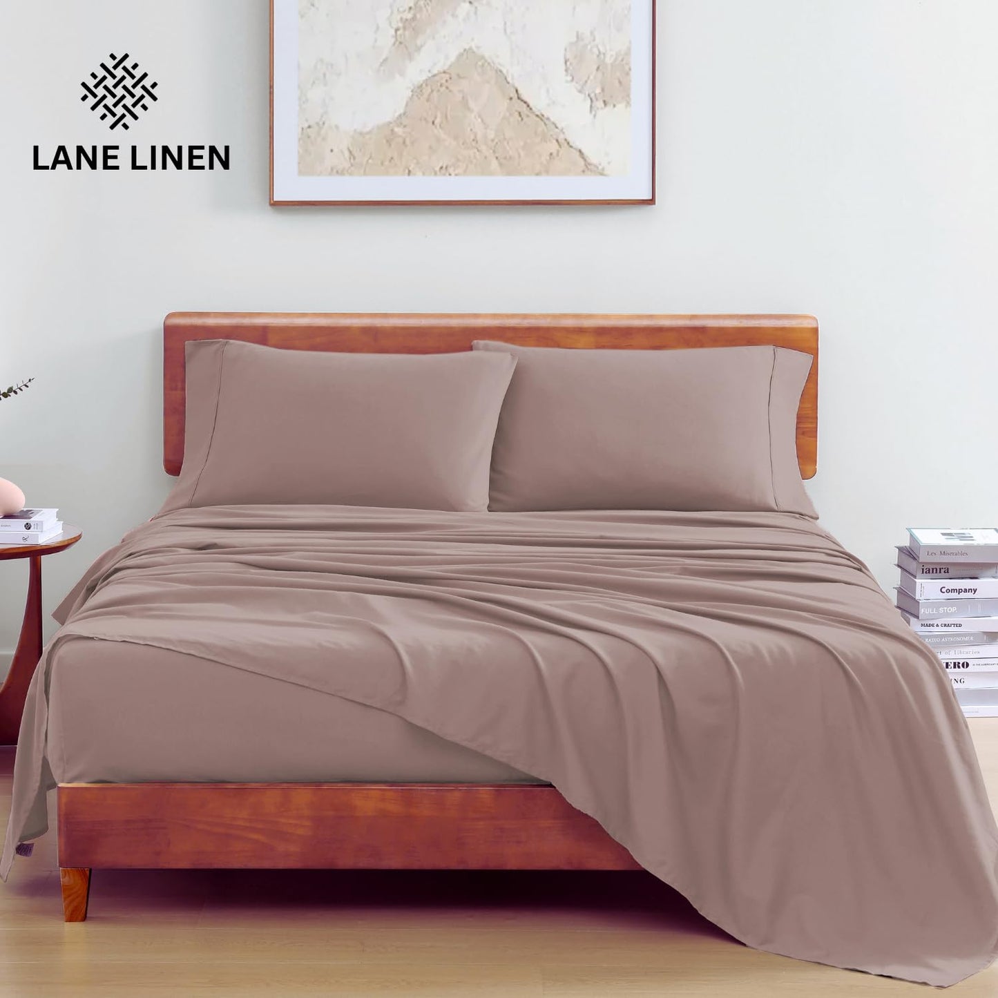 LANE LINEN 100% Organic Cotton Twin Sheets Set, 3Pc Twin Bed Sheets, Breathable Cotton Sheets Twin Size Bed Set, Dorm Room Essentials with 15" Twin Deep Pocket Fitted Sheet - White Sheets