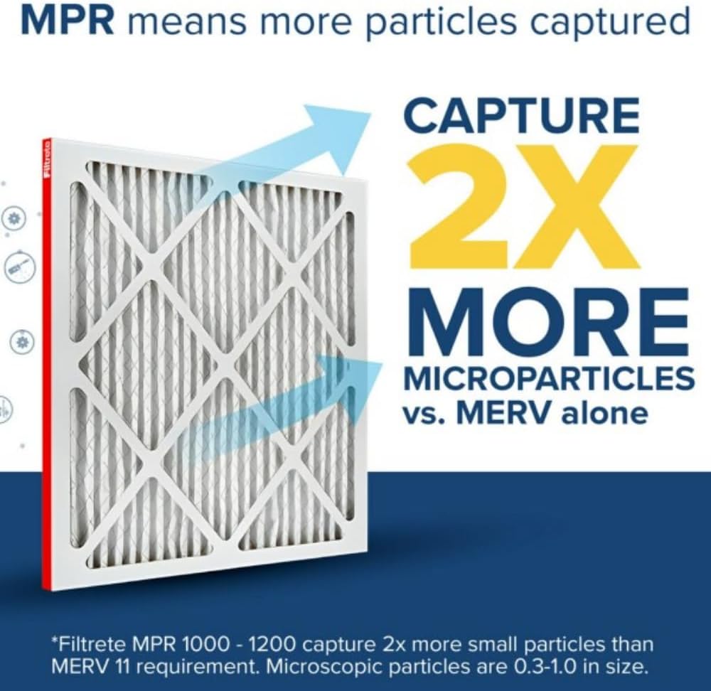 Filtrete 16x25x1 AC Furnace Air Filter, MERV 11, MPR 1000, Micro Allergen Defense, 3-Month Pleated 1-Inch Electrostatic Air Cleaning Filter, 4 Pack (Actual Size 15.69 x 24.69 x 0.81 in)