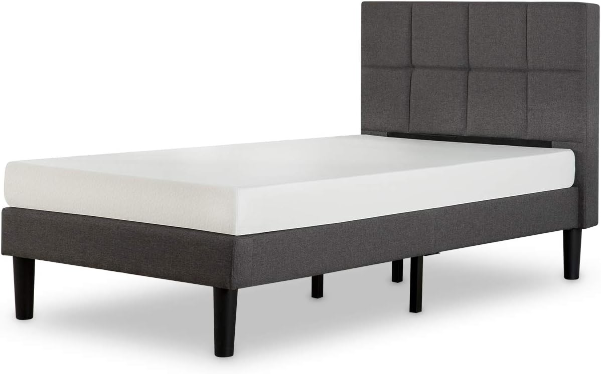 ZINUS Lottie Upholstered Platform Bed Frame, Mattress Foundation, Wood Slat Support, No Box Spring Needed, Easy Assembly, Grey, Twin