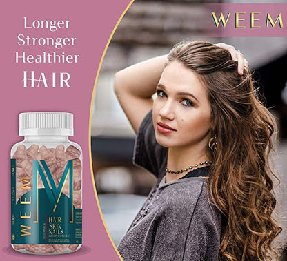 WEEM Biotin Gummies for Hair, Skin and Nails - Vegan Vitamins for Men & Women, Supports Faster Hair Growth and Stronger Nails - Extra Strength 10,000mcg