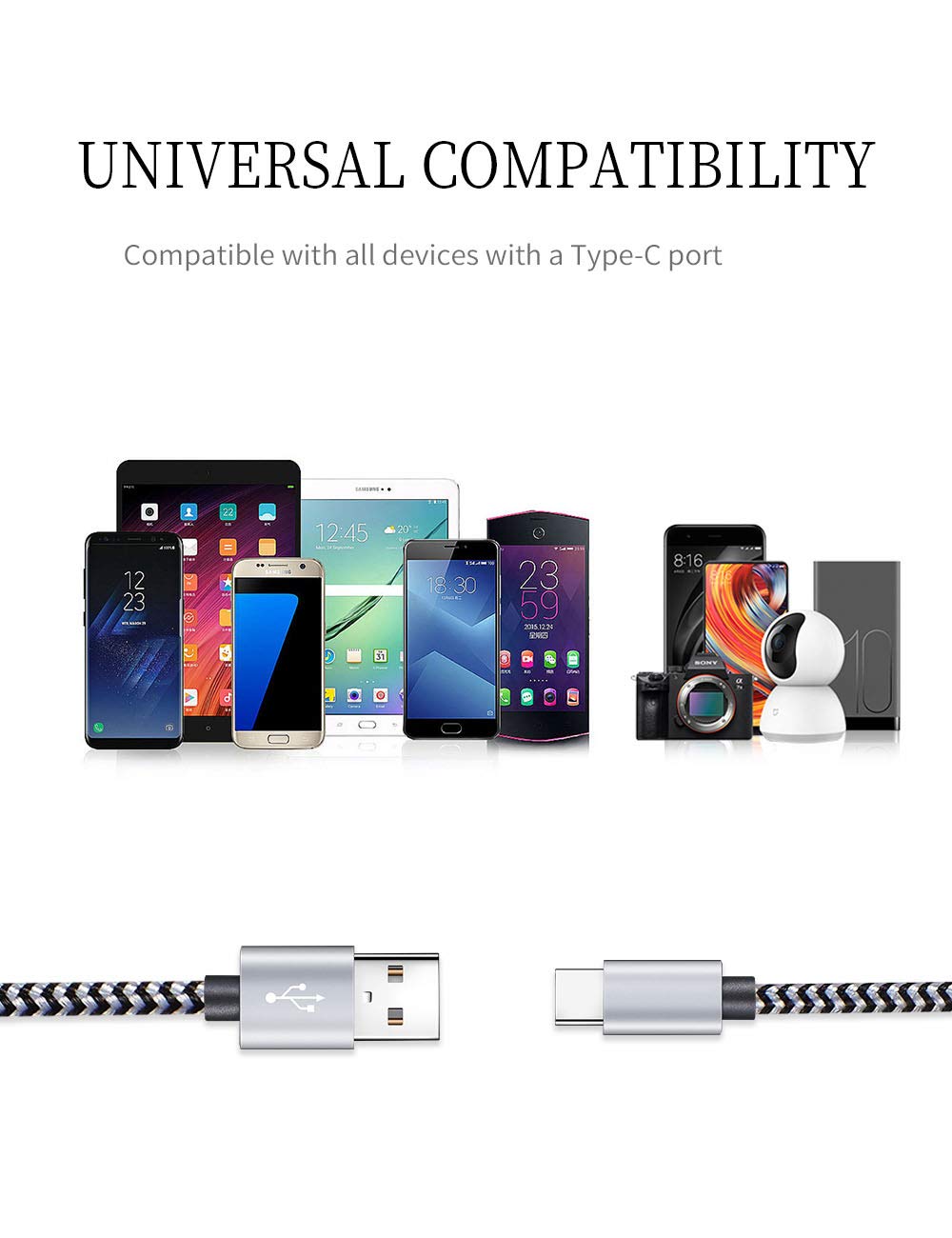 USB Type C Cable Fast Charging, Tpc001 5 Pack(6Ft 3A) Braided C Charger Cables Compatible with Samsung S10e/note 9/s10/s9/s8 Plus/A80/A50/A20