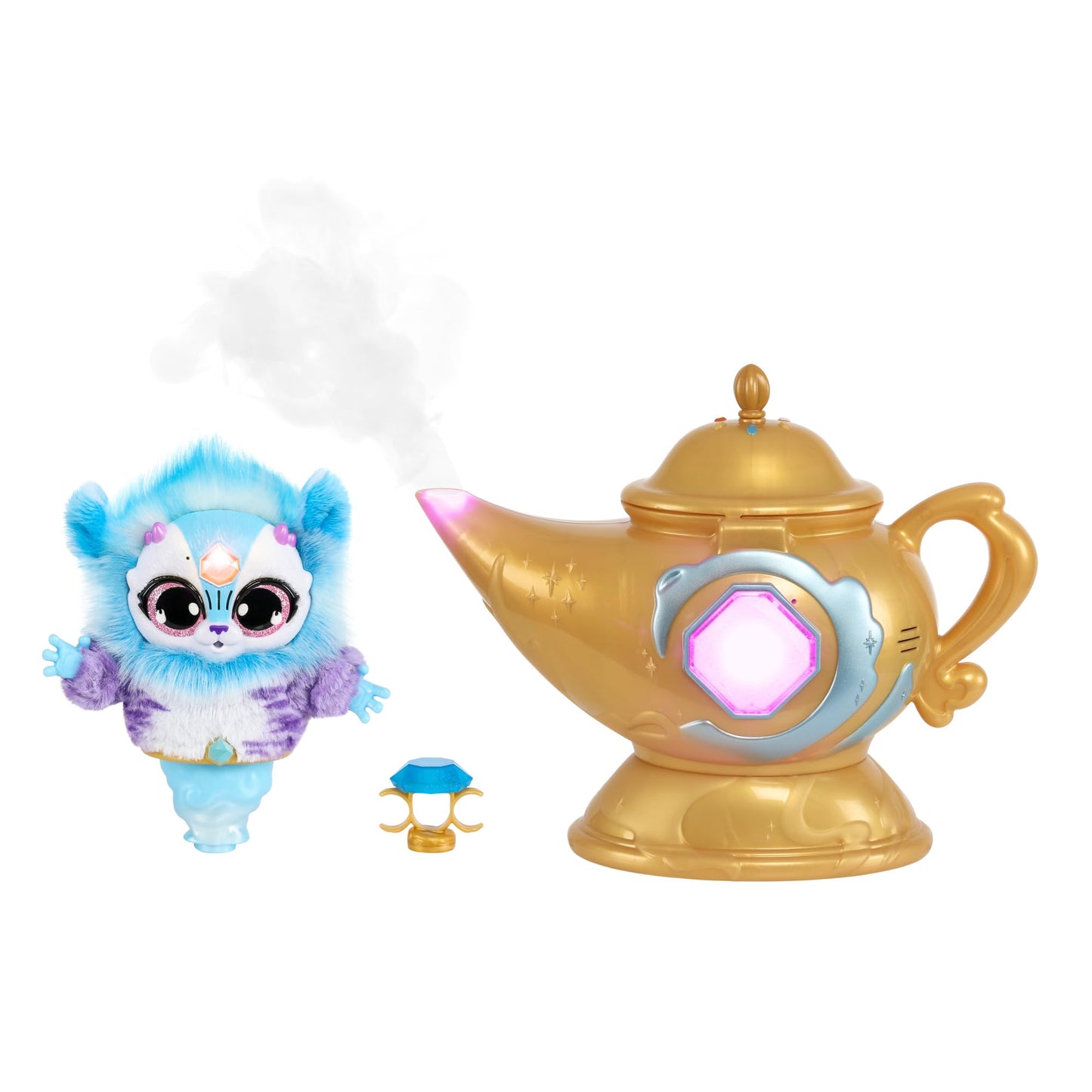 Magic Mixies Magic Genie Lamp with Interactive 8" Blue Plush Toy and 60+ Sounds & Reactions. Unlock a Magic Ring and Reveal a Blue Genie from The Real Misting Lamp. Gifts for Kids, Ages 5+