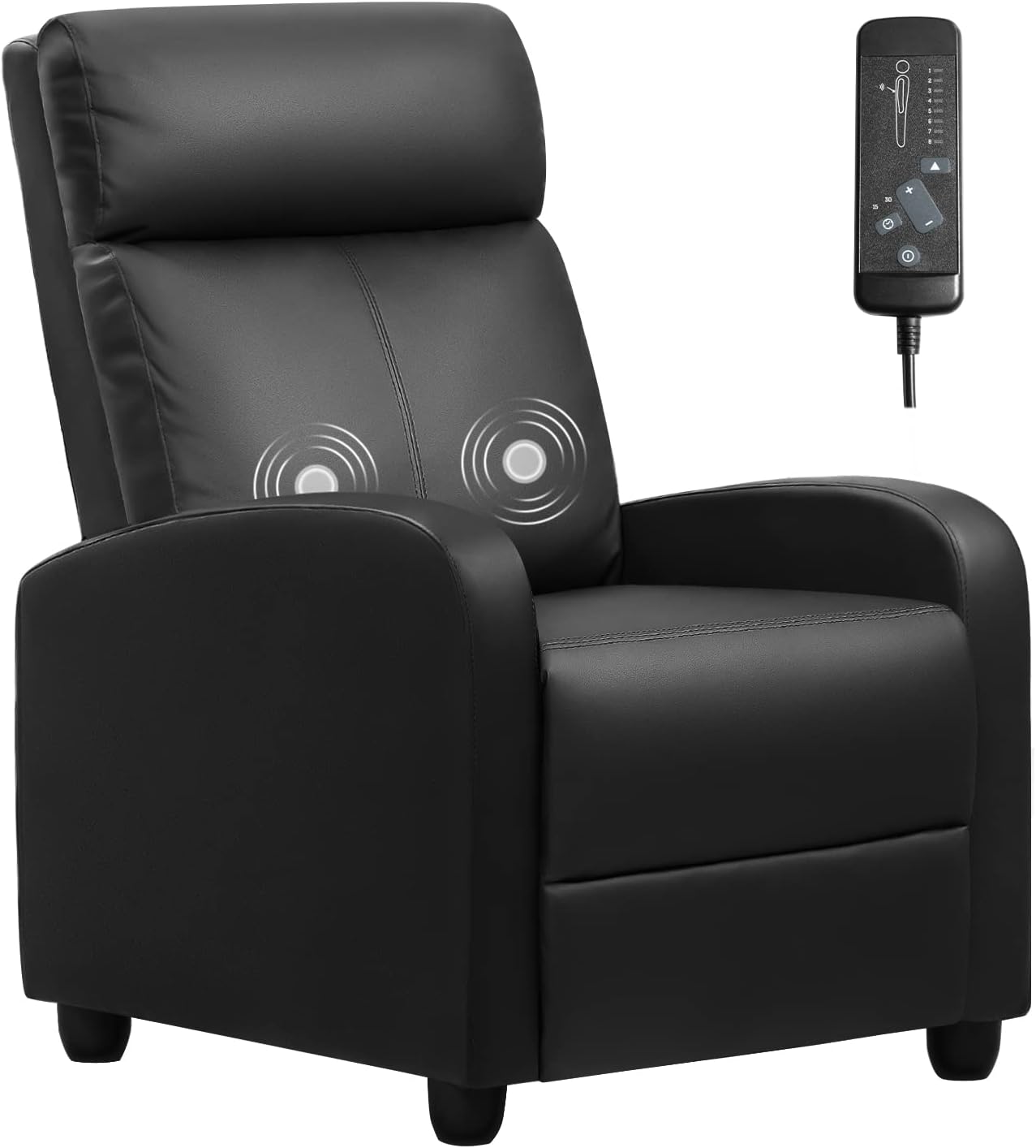 Furniwell Massage Recliner Chair for Living Room Adjustable PU Leather Reclining Chair Home Theater Seating Modern Winback Single Sofa for Adults with Footrest (Leather, Black)