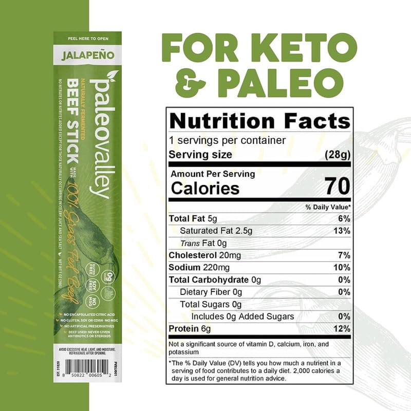 Paleovalley 100% Grass Fed Original Beef Sticks - Delicious Gluten Free Beef Snack - High Protein Keto Friendly