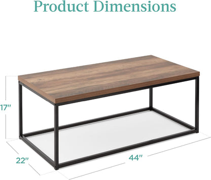 Best Choice Products 44in Modern Industrial Style Rectangular Wood Grain Top Coffee Table, Rustic Accent Furniture for Living Room w/Metal Frame, 1.25in Thick Butcher Block Tabletop - Brown