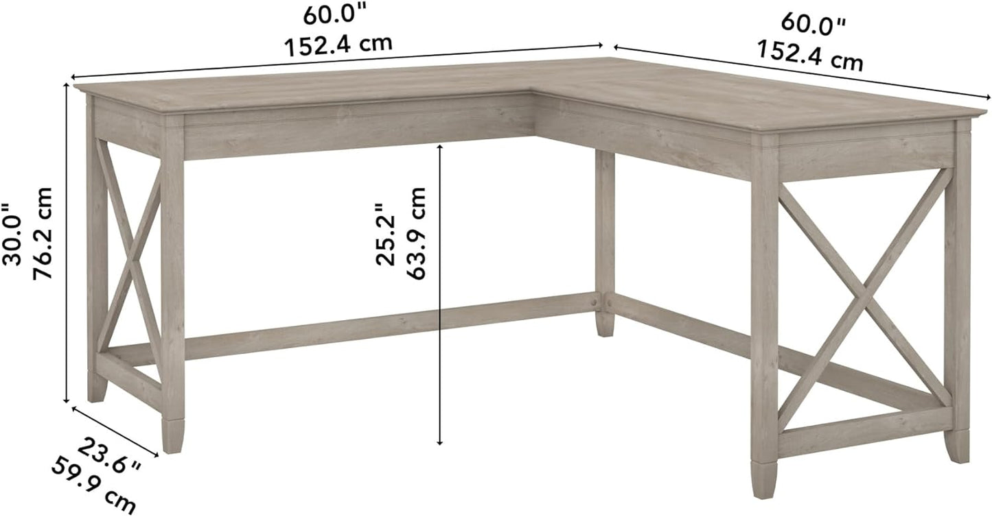 Bush Furniture Key West L Shaped Desk, 60-inch Modern Farmhouse Writing Desk for Home Office