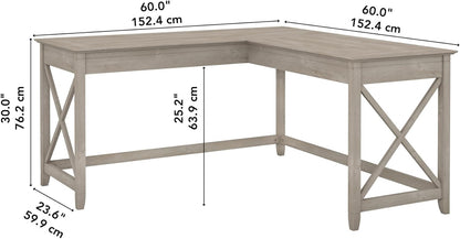 Bush Furniture Key West L Shaped Desk, 60-inch Modern Farmhouse Writing Desk for Home Office