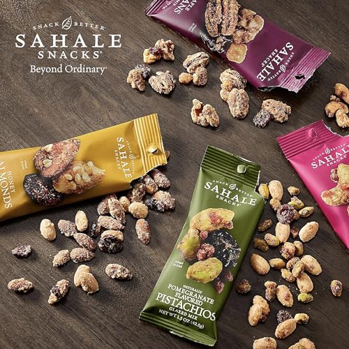 Sahale Snacks Glazed Mix Nut Blend Variety Pack, 1.5 Oz Grab & Go Bags (12 Total Packs) - Four Different Dry-Roasted Deluxe Mixed Nuts Blends Included - Non-GMO Kosher & Certified Gluten-Free Snacks