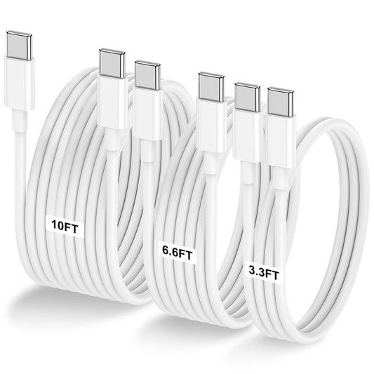 3-Pack [3.3FT+6.6FT+10FT] 60W USB C to USB C Cable, Type C to Type C Cable,Fast Charging Cable Compatible with iPhone 15/Plus/15 Pro/Pro Max，Samsung Galaxy S23 S22, iPad Pro, MacBook Air and More