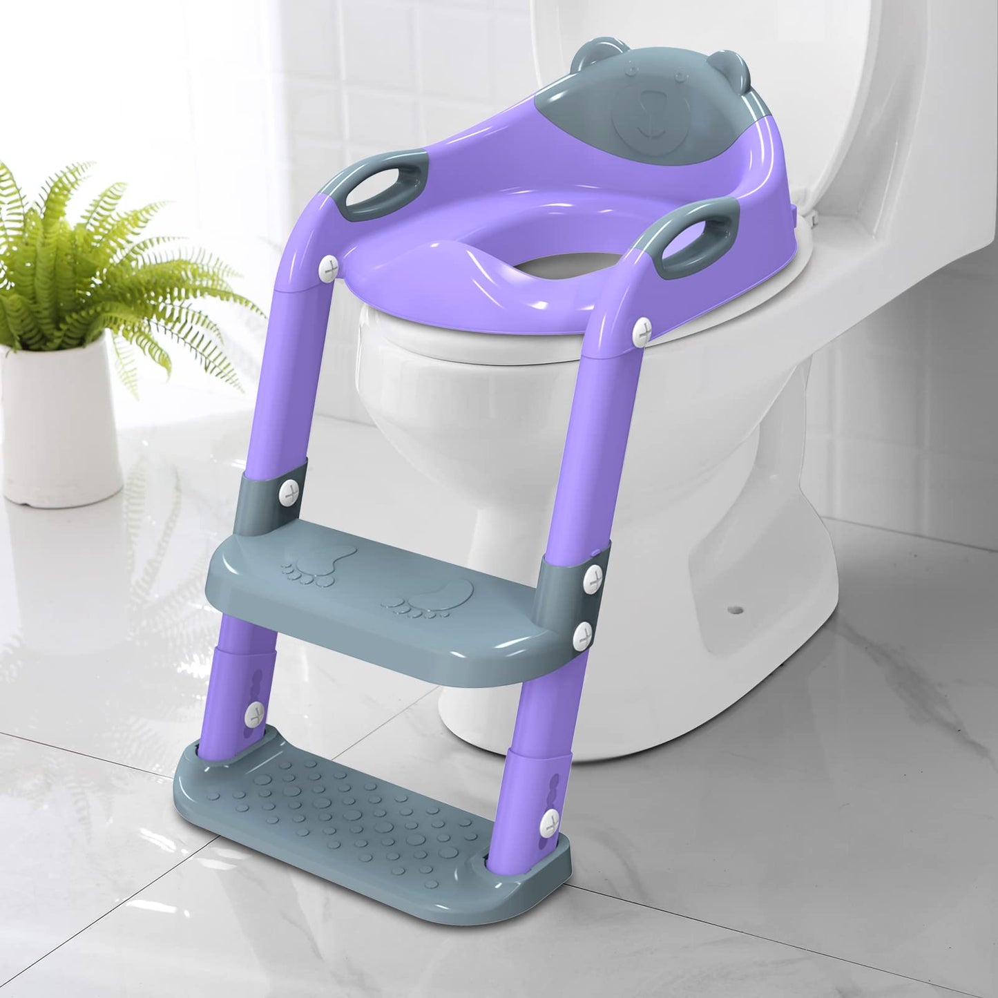 Toilet Potty Training Seat with Step Stool Ladder,SKYROKU Training Toilet for Kids Boys Girls Toddlers-Comfortable Safe Potty Seat with Anti-Slip Pads Ladder (Grey)