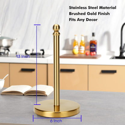 Gold Paper Towel Holder Countertop, Standing Paper Towel Roll Holder for Kitchen Bathroom, with Weighted Base for One-Handed Operation (Gold)