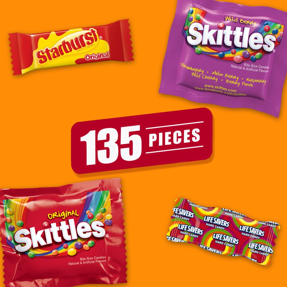 SKITTLES & STARBURST Assorted Halloween Chewy Candy Fun Size, 20.13oz