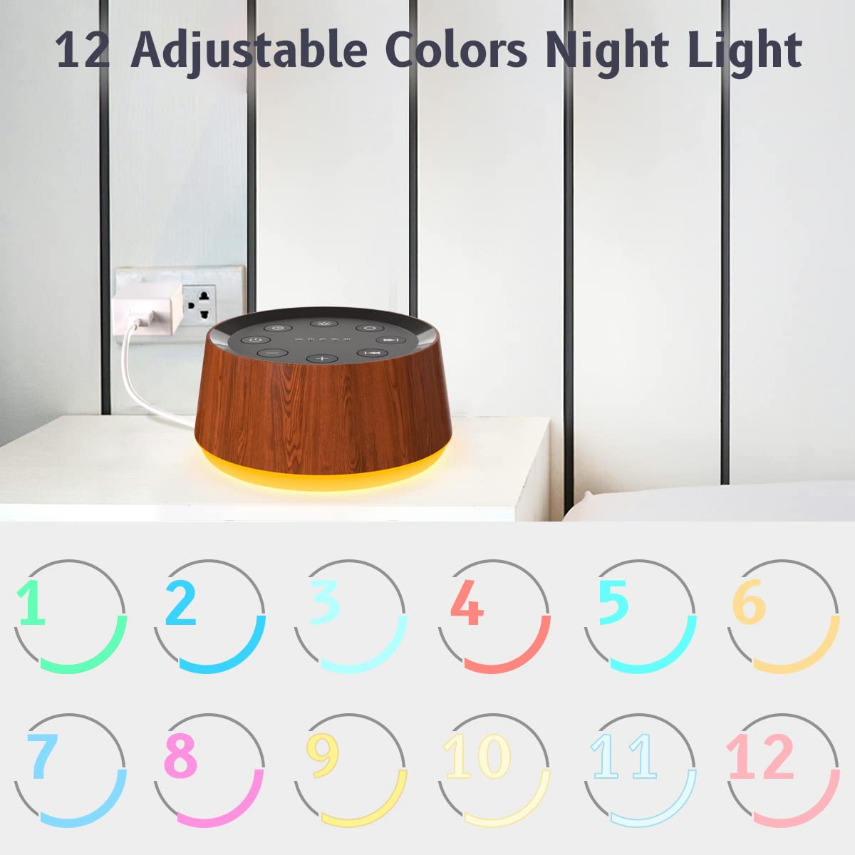 Brown Noise Sound Machine with 30 Soothing Sounds 12 Colors Night Light White Noise Machine for Adults Baby Kids Sleep Machines Memory Function 36 Volume Levels 5 Timers for Home Office Travel