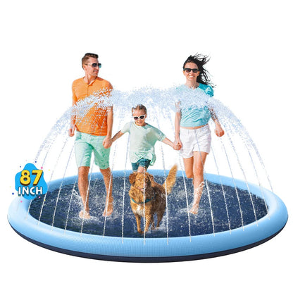 VISTOP Non-Slip Splash Pad for Kids and Dog, Thicken Sprinkler Pool Summer Outdoor Water Toys - Fun Backyard Fountain Play Mat for Baby Girls Boys Children or Pet Dog (59 inch, Blue&Blue)