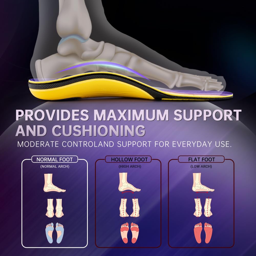 VALSOLE Heavy Duty 220+lbs Orthotic Inserts for Plantar Fasciitis - Absorb Shock, Support High Arches and Flat Feet