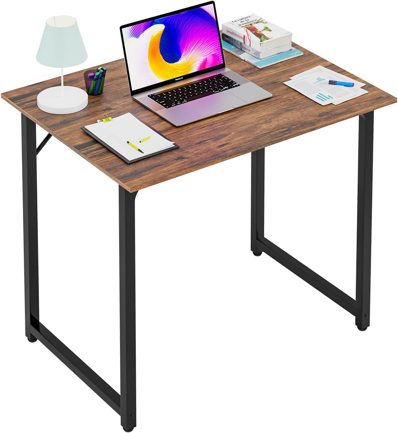 PayLessHere 32 inch Computer Desk,Office Desk with Metal Frame,Modern Simple Style for Home Office Study,Writing for Small Space,Brown